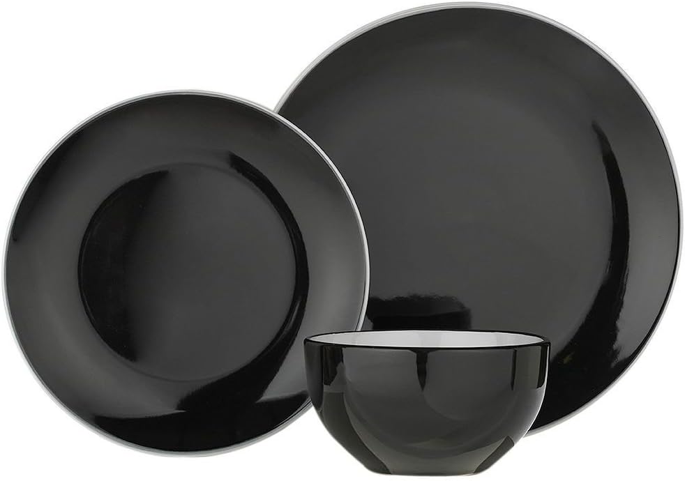 WOW ColourMatch Stoneware 12 Piece Dinner Set - Jet Black