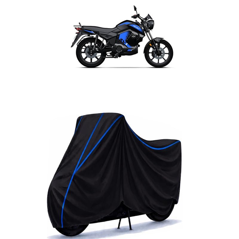 Image of Revolt RV 1 Bike Cover Water Resistant Universal Motorcycle Rain | Heavy Duty UV Protection, Dust, Scratch Indoor Outdoor All Weather with Black Blue Piping Elastic