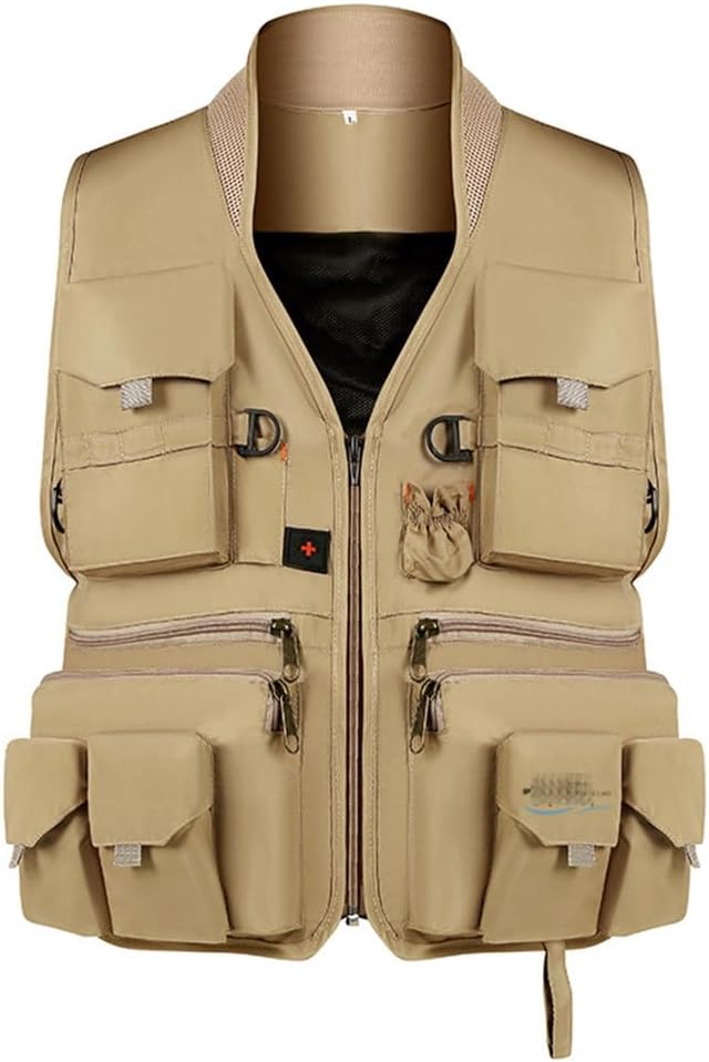 Dninmim Men's Fishing Vest Multi-Pocket Track Jacket Outdoor Sport Hiking Top