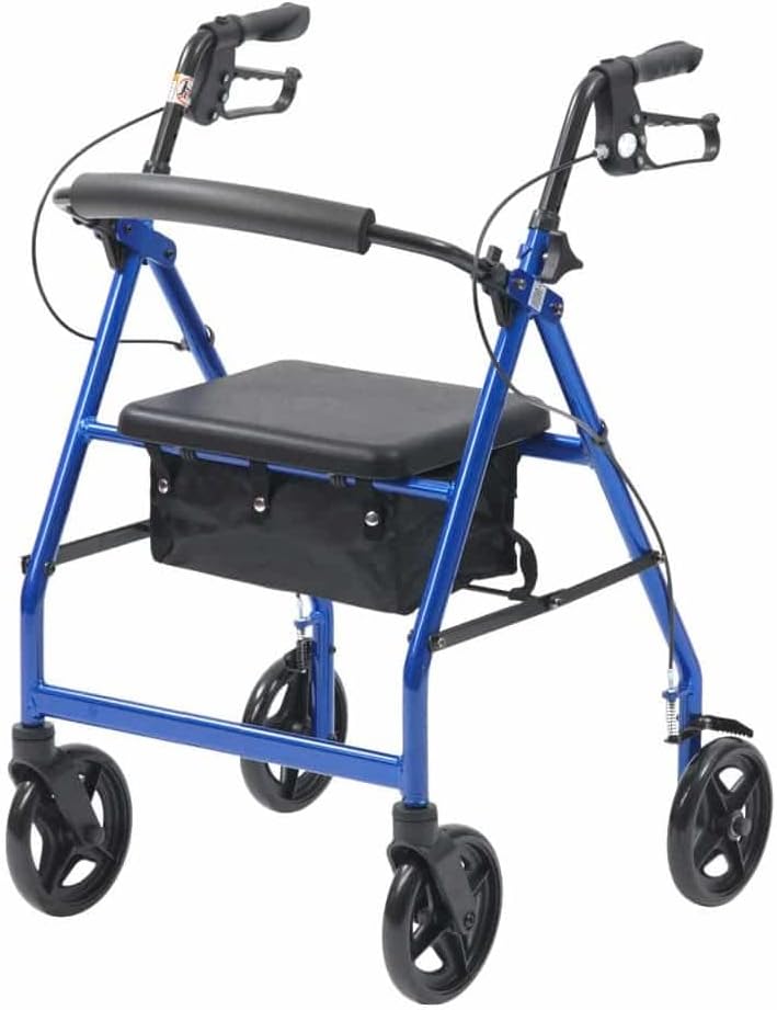 Folding Lightweight Rollator Walking Frame With Locking Brakes, Seat, Tray And Cane Holder