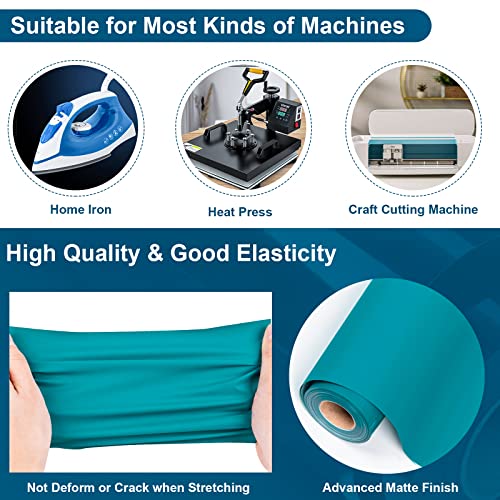 Image of VINYL FROG Aqua Heat Transfer Vinyl Rolls 12 inch x25ft Teal Iron on Vinyl | Aqua HTV Vinyl Roll for All Cutter Machine, Stretchy & Machine Washable Easy to Cut & Weed for Heat Press Design