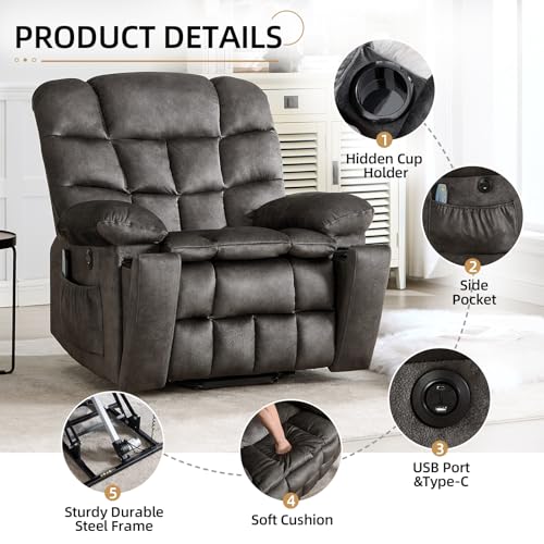 Sillón eléctrico reclinable plegable gris oscuro miniatura 6