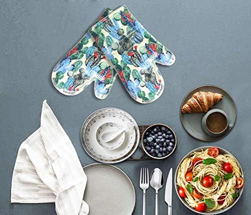 Oven Mitts Set of 2 with Transparent Clear Silicone Shell and Nice Cactus Flower Cotton Lining, Heat Resistant to 500 F Kitchen Oven Gloves Pot Holder for Cooking (Cactus Flower, Oven Mitts) - Image 4