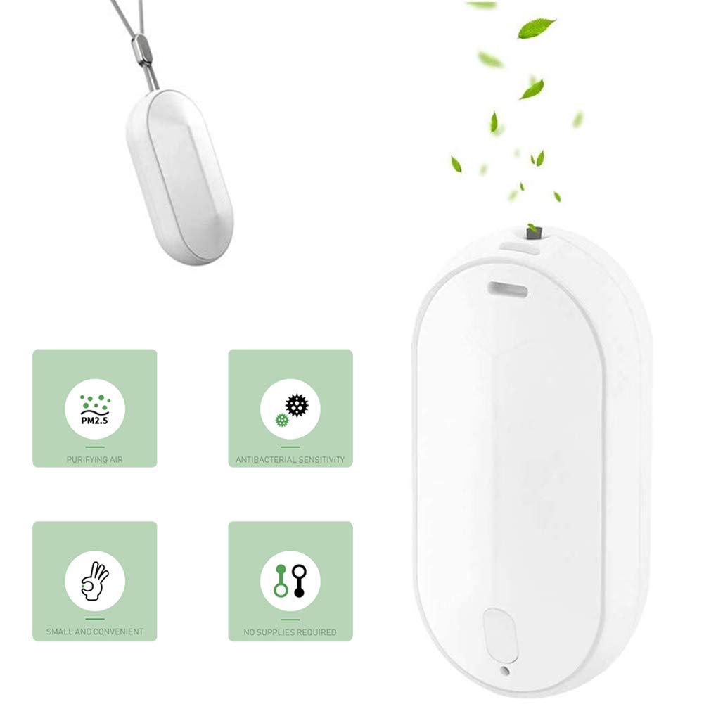 POEO Portable Air Purifier, Personal Wearable Negative Ion Generator Necklace, Mini Air Freshener with USB Charging, for Cigarette Smoke/Bacteria/Pets Dander/Pollen,White