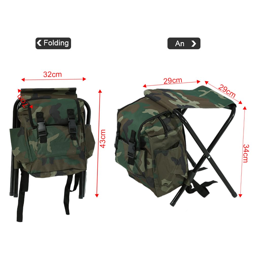 Glomora Folding Stool, Portable Folding Stool with Large Capacity Storage Bag, Camping Fishing Chair, Lightweight & Portable with Shoulder Straps Max Load 90kg for Hiking Travel, and Picnic
