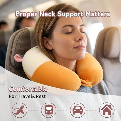 Image of Memory Foam Travel Neck Pillow for Teens and Adults, Removable Cover, Cow | Machine washable, 17 in neck size for teens and adults, 360-degree head and chin support, car and airplane use