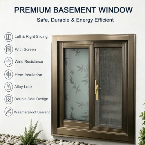 Ventana de sótano de 50x50 cm en aluminio con mosquitera y vidrio de 4mm 3