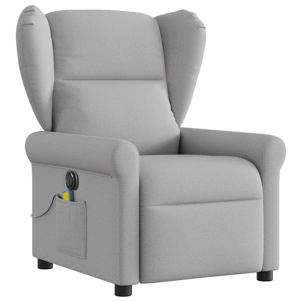 Massagesessel Elektrisch Wolkengrau Stoff mit 6-Punkt-Vibrationsmassage, verstellbare Rückenlehne und Fußstütze, Metall und Holzgestell, ergonomischer Relaxstuhl für Wohnzimmer