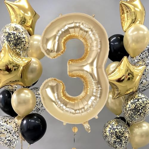 Image of Champagne Gold Large Number 3 Balloon, 40 Inch Light Gold Foil Helium Number Balloons, Giant Mylar Number 3 Balloons for 3 Years Old Birthday Party Anniversary Decorations