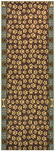 RugStylesOnline Custom Runner Pet Paw Roll Runner Brown Teal Blue 26 Inch Wide x Your Length Size Choice Slip Skid Resistant Rubber Back (Brown, 8 ft x 26 in)