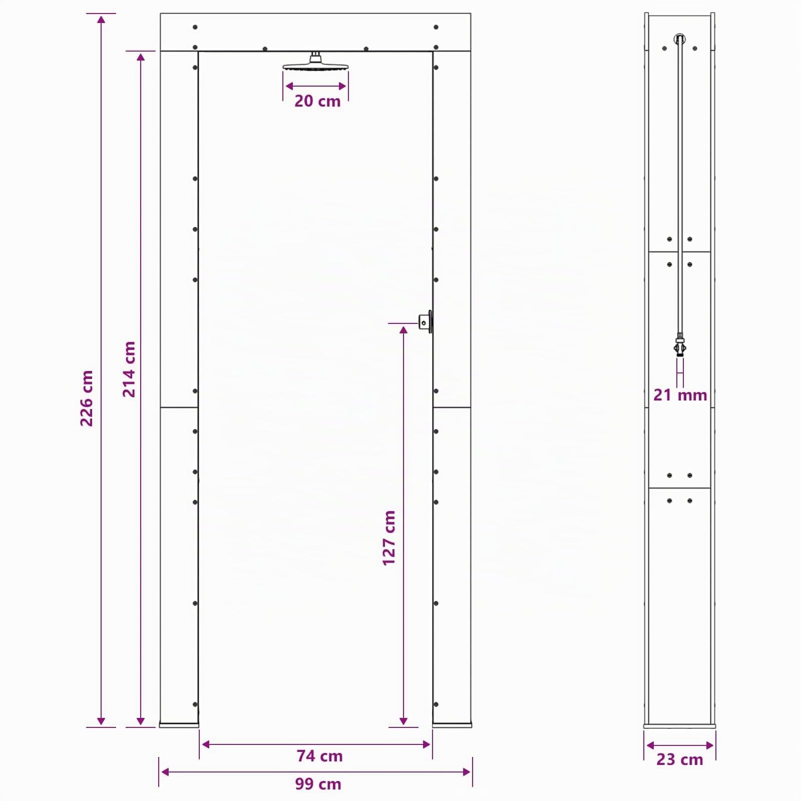 vidaXL Outdoor-Dusche 226 cm Massivholz Kiefer und Edelstahl Natur, Moderne, wetterfeste Außendusche, höhenverstellbar, aus Edelstahl, drehbarer Kopf für Garten, Pool