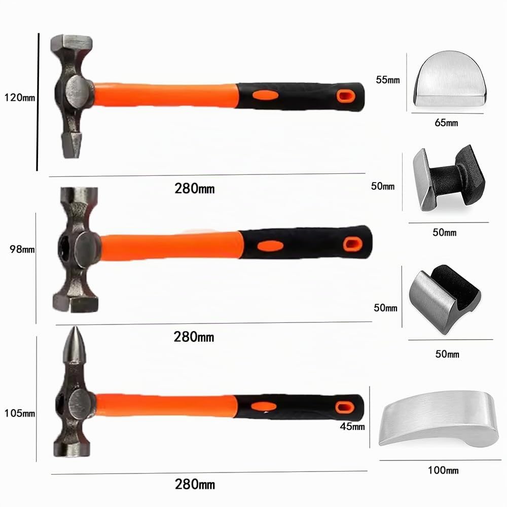 Martillo Chapista,Martillos y Tases,Juego De Tases y Martillos,7pcs Incluye martillo, módulo,mango maciza Cómodo con caja de herramientas de plástico para trabajos precisos en chapa