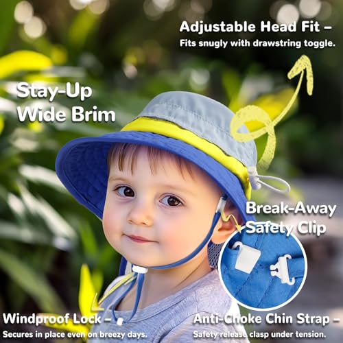 Image of HECCEI Baby Sun Hat with Neck Flap, Windproof, Sunscreen, Warm, UPF 50+ DryShade SkyCandy Outdoor Beach Hat for 0-24 Months