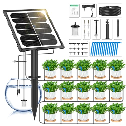 【Allarme automatico intelligente】 Quando i livelli dell'acqua sono criticamente bassi o la sonda del sensore si blocca, il kit di irrigazione a goccia solare emette due segnali acustici al minuto per richiedere il rabbocco dell'acqua. È sufficiente rabboccare l'acqua o pulire la sonda per risolvere i blocchi. (Nota: l'allarme suona solo durante le ore diurne e non è attivo di notte). La distanza tra il serbatoio dell'acqua e il pannello solare non dovrebbe idealmente superare 1,5 metri.