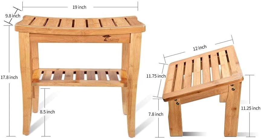 ToiletTree Products Bamboo Bench with Foot Stool - Shower Stool and Foot Stool for The Bathroom or Spa - Stylish Shower Chair for Bathroom Accessories