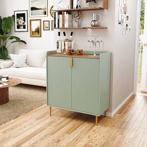 Image of ARTPOWER Coffee Bar Cabinet with Wine Rack&Glass Holder, Sage Green