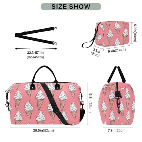 Watercolor Ice Cream Retro Large Travel Duffle Bag Weekender Overnight Bags Gym Yoga Bag for Women Men with Toiletry Bag3