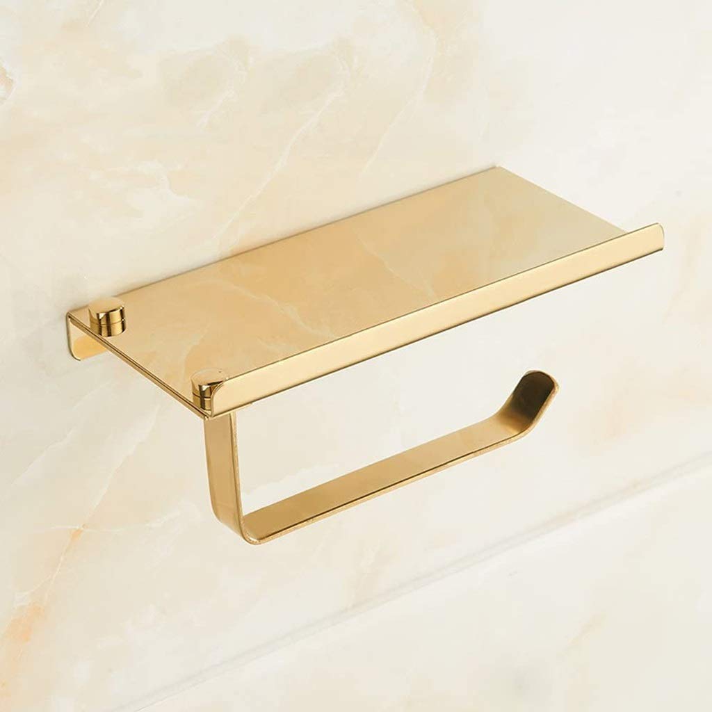 HLTYGWX Porta Carta igienica da Bagno in Ottone a Rotolo Singolo, Dispenser da Cucina, Appendiabiti Tradizionale, Montato a Parete, Oro