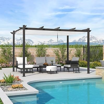 PURPLE LEAF Retractable Pergola 10' x 13' w/Double Canopy for Patio, White