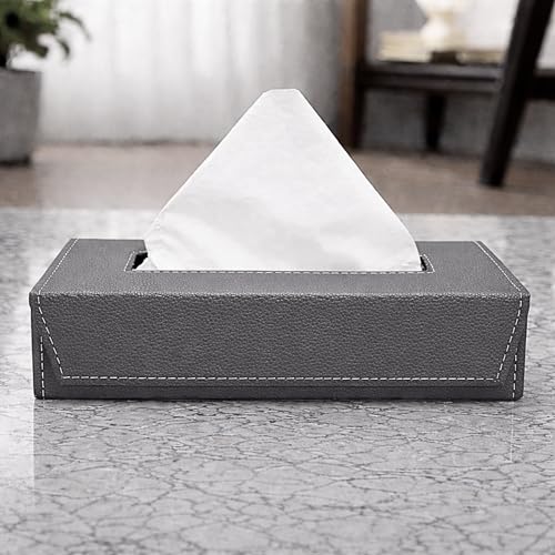 Image of LEEZEL| Tissue Box Holder with 100 Pulls Cotton Rags Tissue | Handcrafted Fine Leather - Like Finish | for Gifting, Office Desks, Cars & Home Decor | Durable & Water Resistant. (Light Grey)