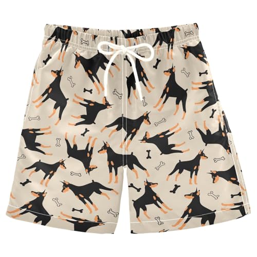 Sletend Boys Swim Trunks Doberman Cartoon Dog Beach Board Shorts Kids Swimsuit Quick Dry Bathing Suits with Lining Medium