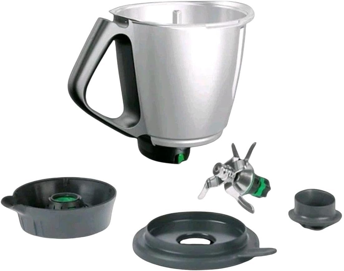 Oryginalny garnek do miksowania Thermomix TM6 w komplecie z nóżką, pokrywką, nożem i kubkiem z miarką – Vorwerk zestaw garnków do TM6