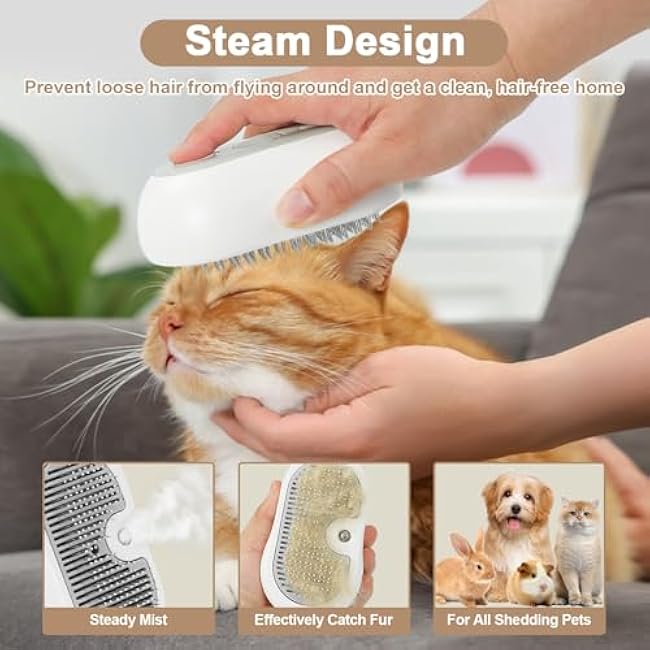 Nepfaivy Cat Steam Brush for Shedding - Steaming Cat Brushes for Indoor Cats with Release Button, Steam Slicker Brush for Dogs, Rechargeable Pet Spray Water Hair Removal Comb for Massage, Grooming-qzWecz3R