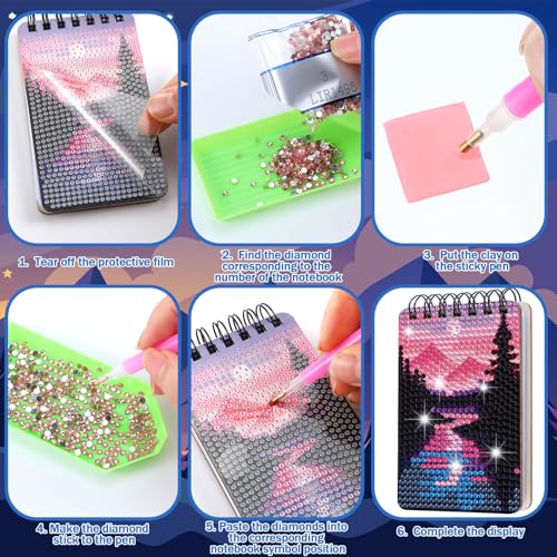 Image of Fuyoooo 12 Pcs Starry Sky Theme Diamond Art Notebook, 4.72 x 2.83 Inch