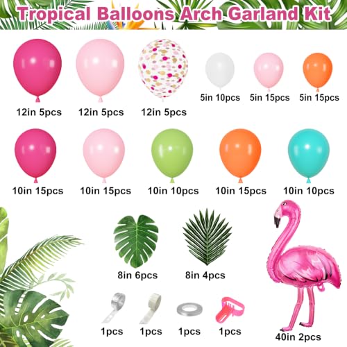 Image of 136Pcs Tropical Balloons Arch Garland Kit, Flamingo Luau Party Decorations | Hot Pink Rose Gold Fruit Green Blue Balloons Palm Leaves for Tropical Party Decorations Hawaiian Aloha Birthday Wedding Decor