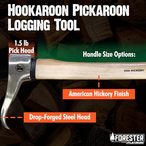 FORESTER Platinum Pickaroon Logging Tool 28in | USA Hickory Handle | Hookaroon Logging Tool | Log Roller Tool & Forestry Tools for Dragging and Stacking Logs