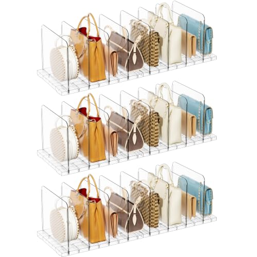 Yecaye Purse Organizer for Closet, Clear Acrylic Adjustable Shelf Dividers, Stackable Handbag Storage Separator, Keep Bags Upright for Clutch Wallet Pocketbook, Bookshelf Bedroom Office, 6 Pack