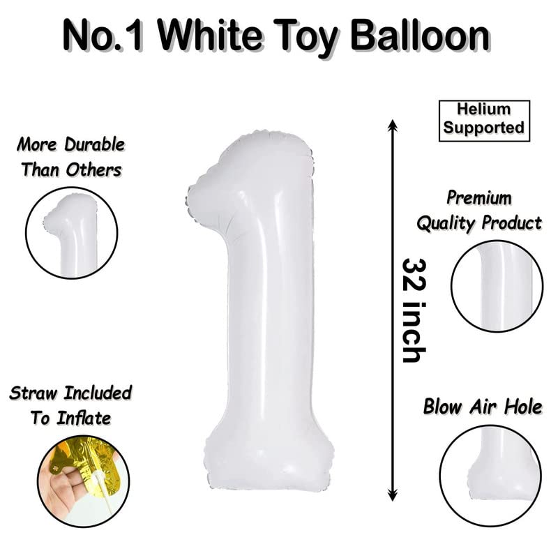 Image of white 32 inches numbers 1 shape large big foil helium balloons for party decorations in happy birthday anniversary office items materials set pack