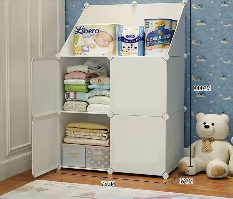 Image of Mevigo Plastic Wardrobe for Kids and Baby-Cupboard for Clothes, Almirah for Clothes, Baby Collapsible Wardrobe, Multi-Purpose Kids Storage Rack for Home Books,Toy,Living Room (White-HF2, 4+2- Door)