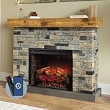 Country Living - Dixson Fireplace Mantel Package, 28” Fireplace Insert, Stone Brick Mantel Surround, Alexa/WiFi Enabled, 1500W