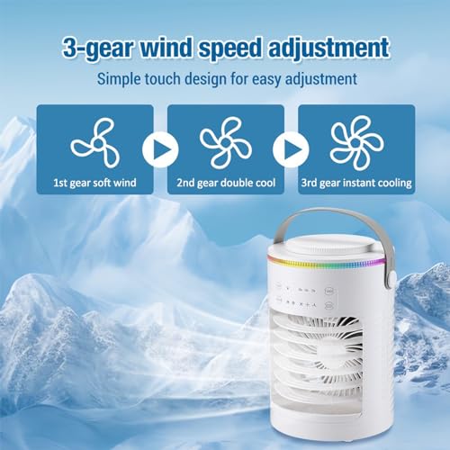 Koplo 115570 Portable Air Conditioners Fan, 3 Speeds Rechargeable Evaporative Personal Air Cooler With 5000 Mah Battery &2-8H Timer, 7 Colors Led Light Mini Cooling Fan For Room thumb #3