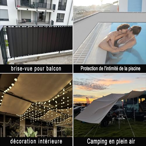 Brise vue balcon 100x400 cm anthracite opaque SUN BLOCK avec serre-câbles - 7