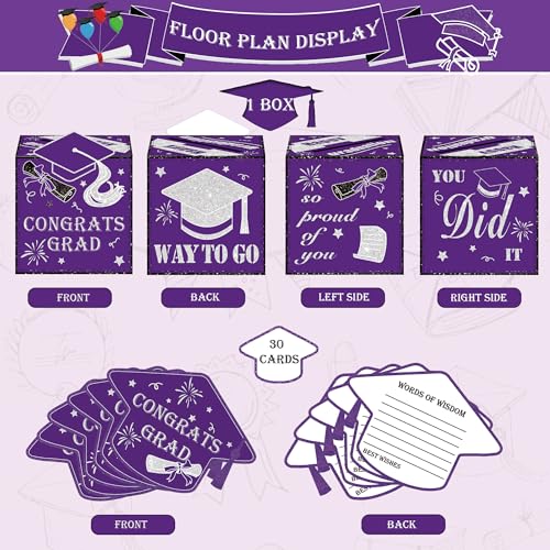 Image of AYGXU graduation card box 2026 with 30pcs graduations cards,Graduations party Decorations,graduation box for gifts and Cards,graduations money box,Graduation Party Supplies-purple box