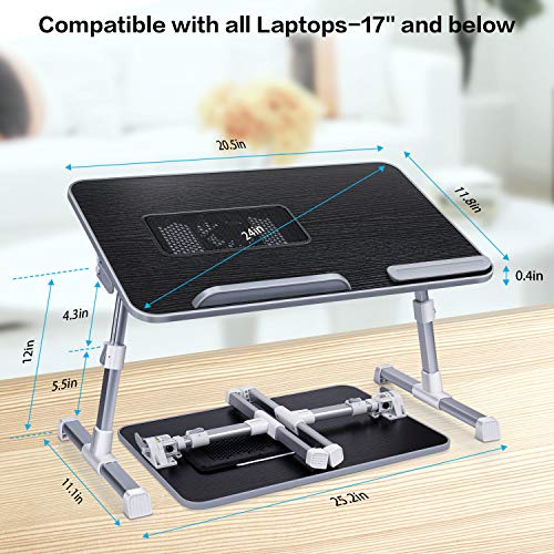 Laptop Desk for Bed with Cooling Fan, Boxeroo 20.5”x11.8” Adjustable Notebook Bed Stand, Portable Standing Table with Foldable Legs, Foldable Lap BookTable for Sofa Couch Floor, Trays for Eating - Thumbnail 4