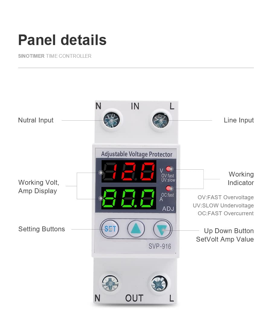 Protettore di Sovratensione Monofase 230VAC con Display LCD, Guida DIN 63A