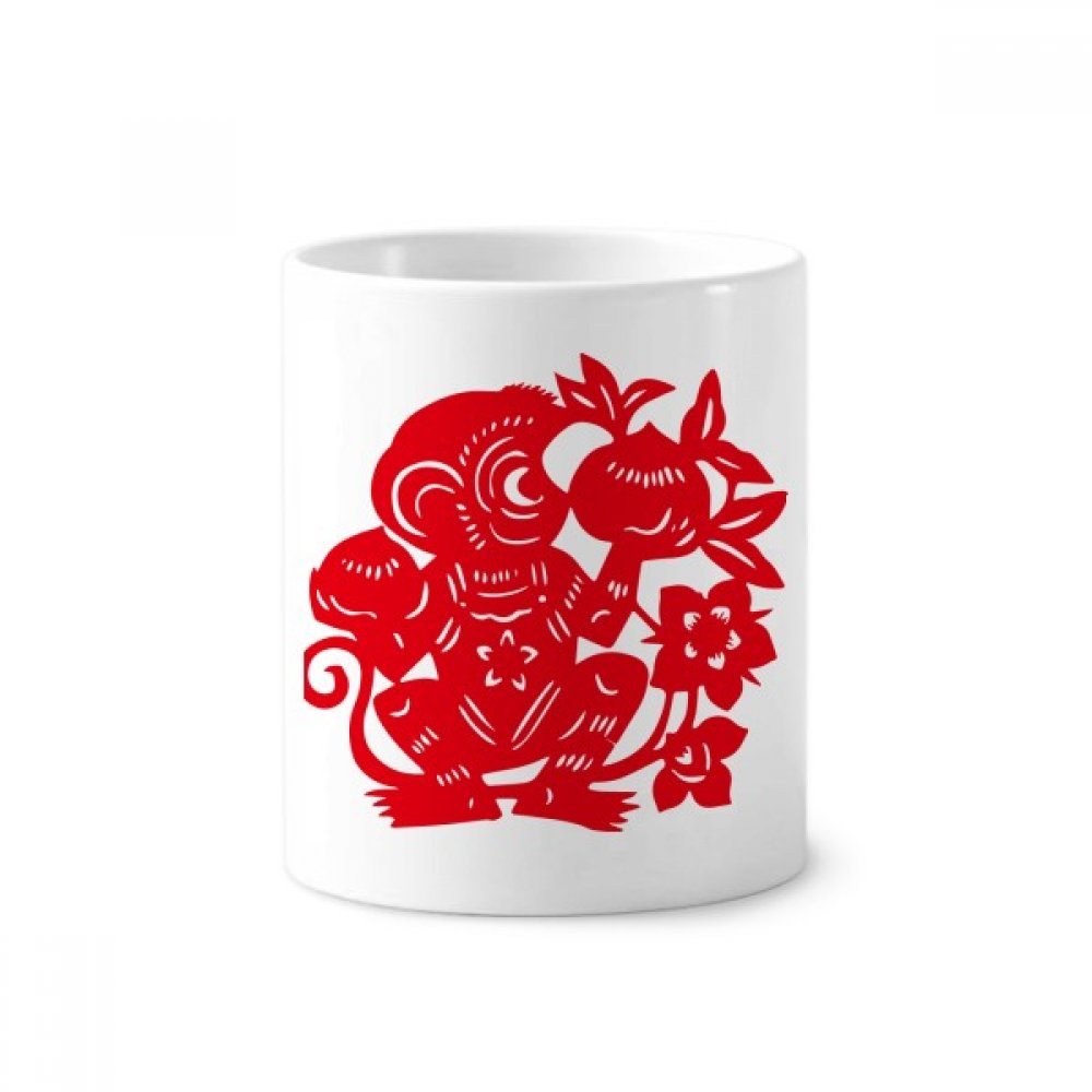 Brosse à dents Singe papercut chinois pot céramique mug blanc 350 ml