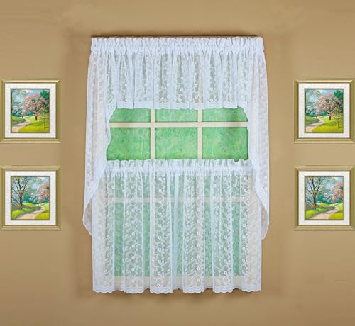 Today's Curtain, Priscilla Lace Bridal Tier 36", White, 60" W x 36" L