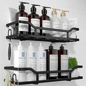 Kitsure Shower Caddy Extra Large – Adhesive Shower Organizer, Stainless Steel Shower Shelf for Inside Shower, No Drill Bathroom Organizers and Storage, Home Decor Accessories, 2 Pack, Black
