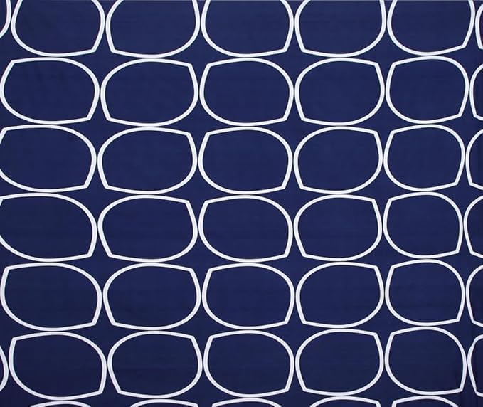 Image of KAWI Cotton Blend Elastic Fitted Bedsheet Queen Size Double Bed (78 inchX 72 inch) - Navy Blue Circle Print
