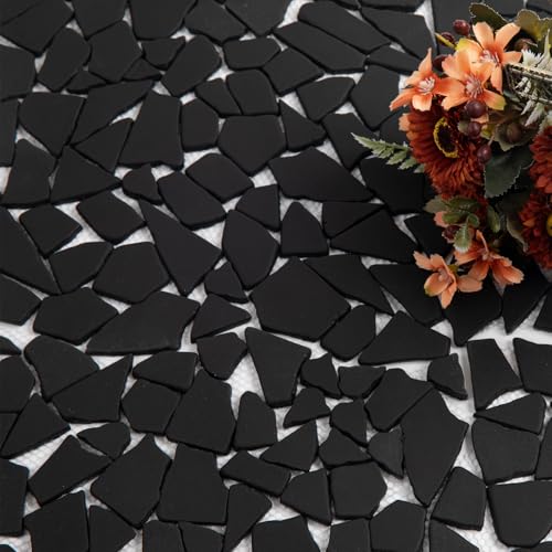 Diflart Pebble Tile for Shower Floor, Black Geometric,5 Sheets, Pebble