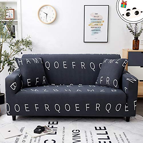 Enhome Funda para Sofá de 1 2 3 4 plazas, Universal Antideslizante Elástica Extensible Fabric Estilo Nórdico Gris Impresa Protector Cubierta Cubre de Sofá Fundas (Azul Alfabeto,3 Plazas)