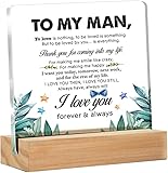 Bs amor Romantic Gifts for Him Men, Thank You Gift for Husband Boyfriend Birthday Christmas Valentine's Day, to My Man Clear Acrylic Sign 5 x 4 Inches