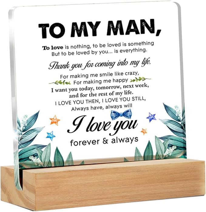 Bs amor Romantic Gifts for Him Men, Thank You Gift for Husband Boyfriend Birthday Christmas Valentine's Day, to My Man Clear Acrylic Sign 5 x 4 Inches