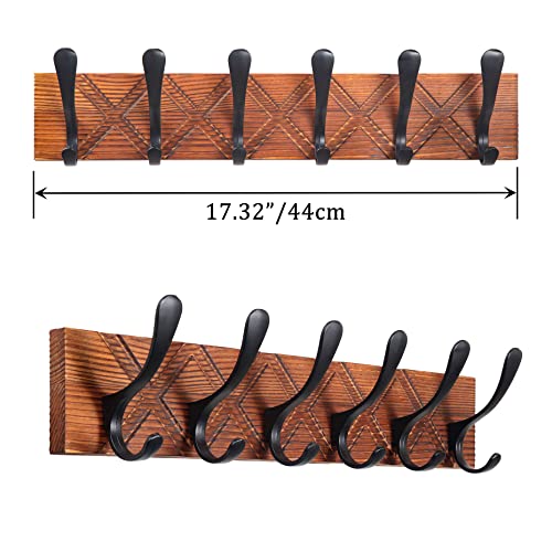 Skoloo Coat Rack Wall Mount - Antique Wooden Carved- X Cross Coat Hook, Wall Coat Hanger With 6 Hooks For Hanging Coats, Hats, Clothing, Scarfs, Brown & Black #TOP5