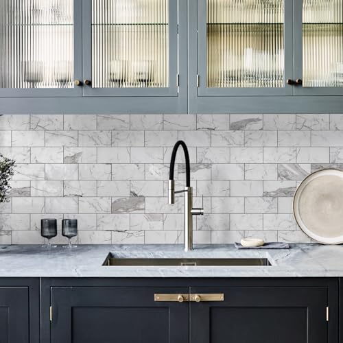 Vamos Tile 100-Piece Glossy Statury White Peel and Stick Backsplash Tile,3''x6'' PVC Subway Tile with Dark Gray Grout, Stick on Backsplash for Kitchen/Bathroom/Fireplace by Vamos Tile - Used condition - Image 6