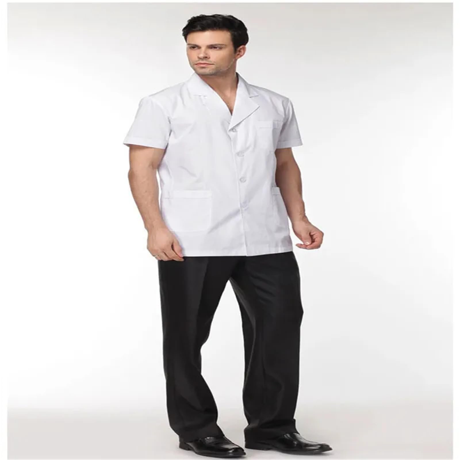 Camice Laboratorio Chimica Camice Bianco da Uomo, Abbigliamento for Servizi Medici, Uniforme da Infermiere, Maniche Corte, in Poliestere, Protettivo, in Tessuto